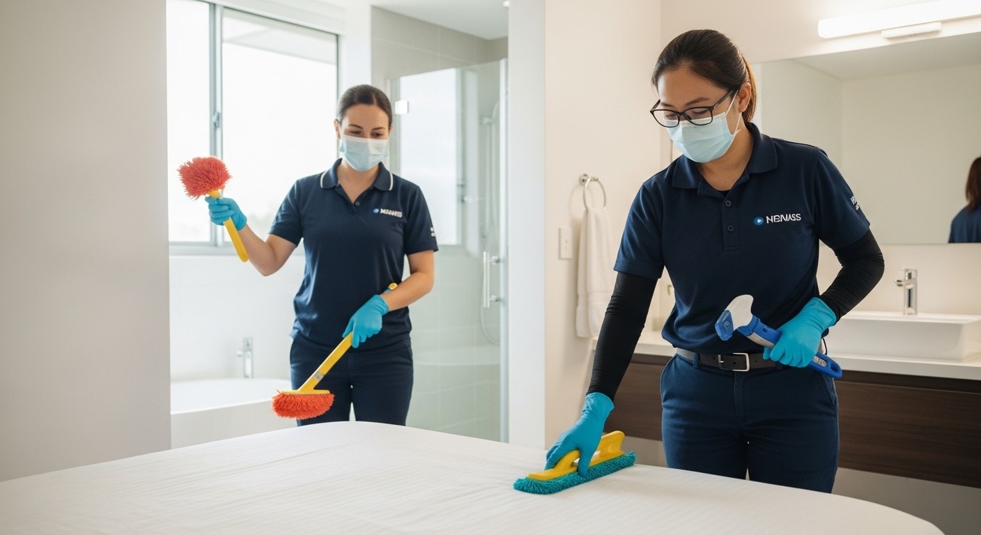 Airbnb / Short-stay Property Cleaning team member completing a professional clean in Darwin