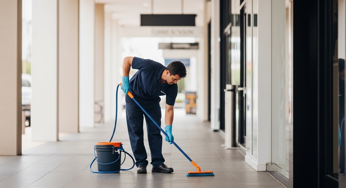 Restaurant and Cafe Cleaning team member completing a professional clean in Darwin